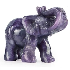 SMQ 2.0" Purple Lepidolite Crystal Elephant Decor Statue,Hand Carved Gemstone...