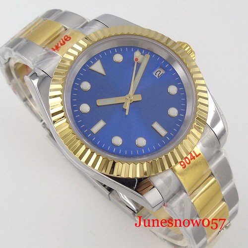 36mm Two Tone Sunburst Fluted Automatic Men Watch NH35A Glass Back Steel Strap - Picture 9 of 9