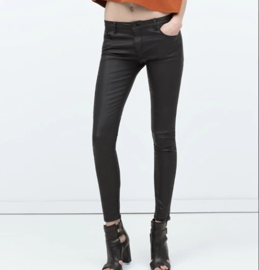 Zara black store coated jeans