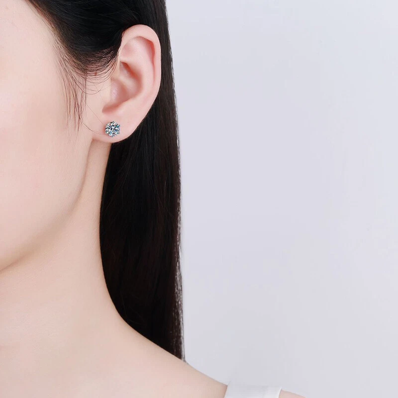 Real Moissanite Stud Earrings 14k White Gold Plated 925 Silver Hip Hop Pass Test - Image 4 of 4