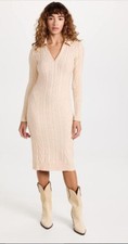 Monrow Beige Cable Knit Sweater Polo Style Dress Size M