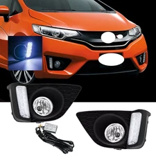 For 2014-2017 Honda Fit Clear LED DRL Bumper Fog Lights Driving Lamps w/ Switch
