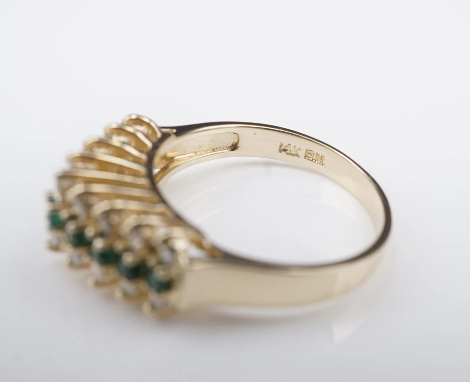 Anillo piramidal vintage de diamantes esmeralda natural de oro de 14k talla 6,5 sujetador Effy RG4476 Foto 4 de 4