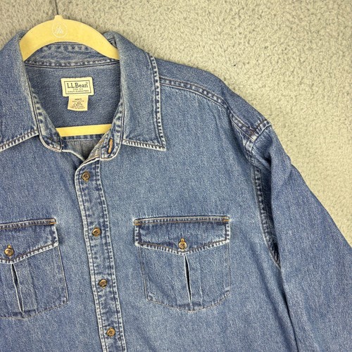 Vintage L.L. Bean Shirt Men's Large / L-Reg Blue Denim Long Sleeve Work Wear - Picture 10 of 17