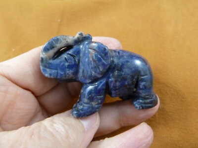 (Y-ELE-754) little Blue gray ELEPHAS gemstone figurine love pachyderm zoo statue