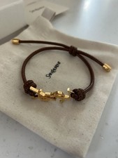 Yves Saint Laurent YSL Cassandre Cord Leather Bracelet Brown And Gold Brand New