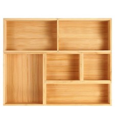 Bamboo Drawer Organizer Set of 5, Wooden Tray Bin for Vanity, Desk, Kitchen