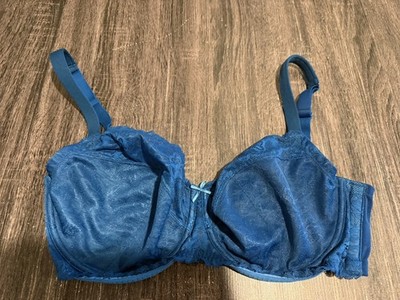 Cacique Bra Size 38F Unlined Full Coverage Blue Lace Sheer Underwire Cup Sexy