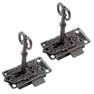 2 Sets Antique Skeleton Key Lock for Cabinet Cupboard Furniture (Red Brass)