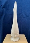 Vtg Fenton Cabbage Rose White Milk Glass Flower Footed Bud Swung Vase 10"