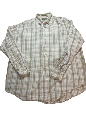 Robert Stock Irish Linen Blend Plaid Button Up Shirt Men s XL Rare