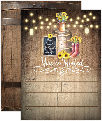 Your Main Event Prints Country Rustic Sunflower Invitations - Rustic Elegant Inv