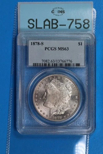 1878-S $1 MORGAN SILVER DOLLAR PCGS MS63 TYPE COIN SLAB-758