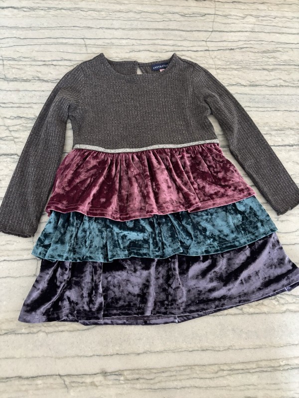 Andy & Evan Girls Crushed Velvet Tiered Dress Size 5