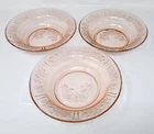 3 Federal Depression Glass Pink Sharon Cabbage Rose Rimmed Soup Bowls 7-3/4" EXC