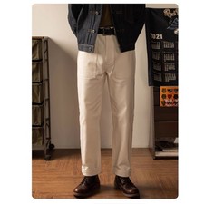 Red Tornado Retro work pants straight leg pants fishbone patterned white pants