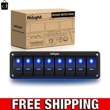 Blue Backlit 8 Gang Aluminum Switch Panel - Perfect for Customized Vehicle Use