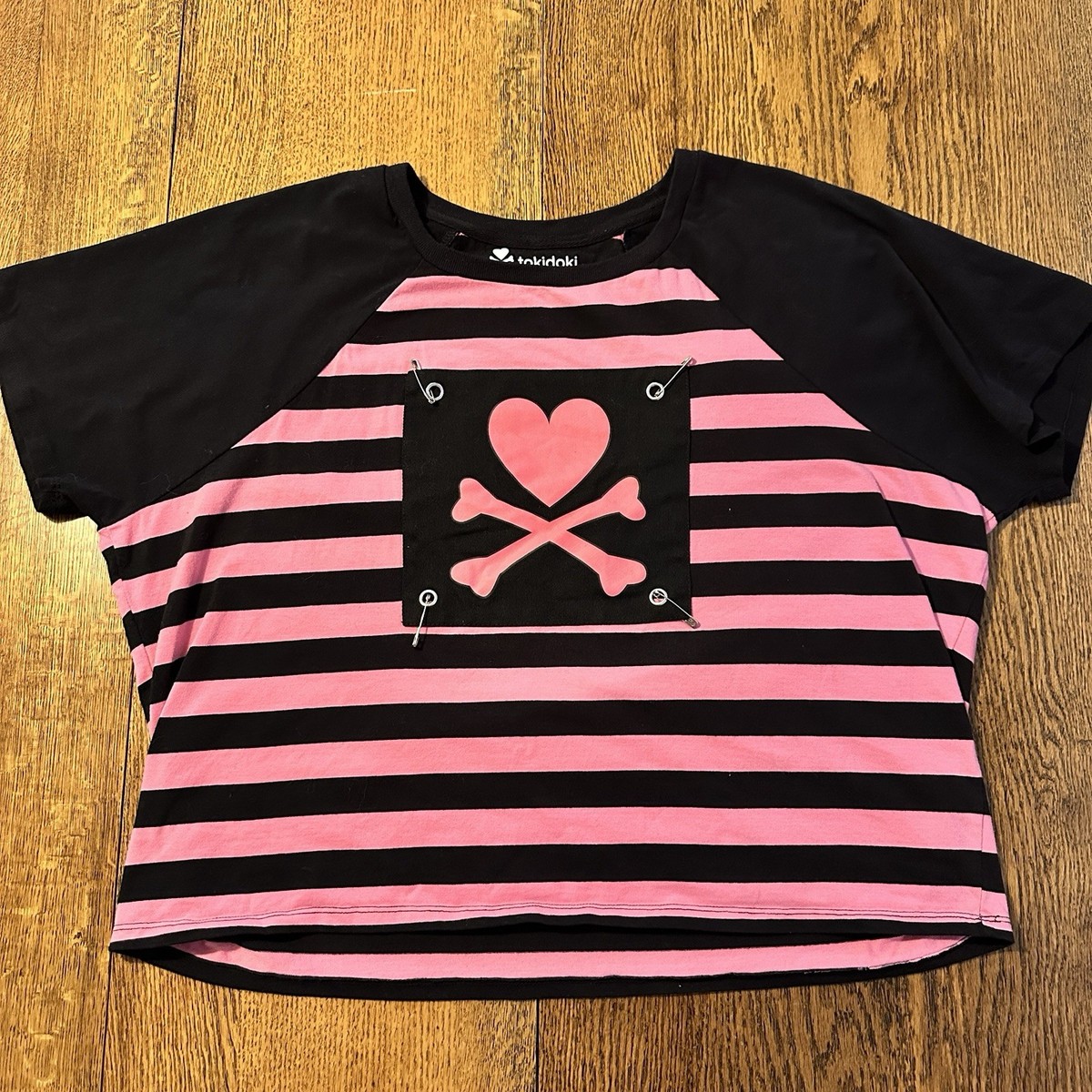 Pink Striped Tokidoki Baby Tee Shirt Top 2 Cute Goth Punk Rock