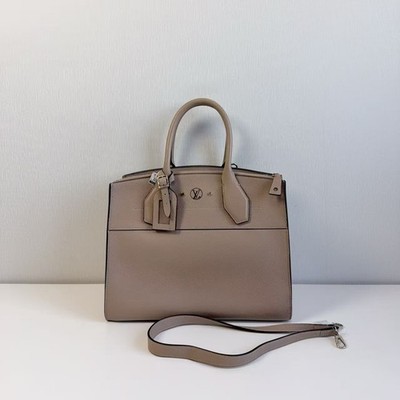 Louis Vuitton City Steamer MM Grained Calfskin Tote Shoulder Bag Auth Galet Gray