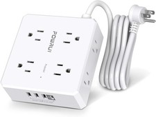 Surge Protector Power Strip - 6 Ft Flat Plug Extension Cord with 6 Ft, White