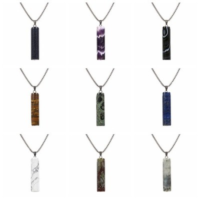 50mm Natural Gemstone Fashion Cylinder Pendant Necklace 22 inches