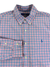 Ralph Lauren Polo Men's Button Down 100 Cotton Stretch Blue Pink Check Shirt XL