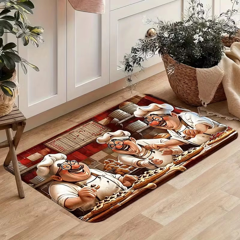 Alfombra de pasillo de cocina Happy Kitchen & Chefs, absorbente sin pelusa sin decoloración suave y de