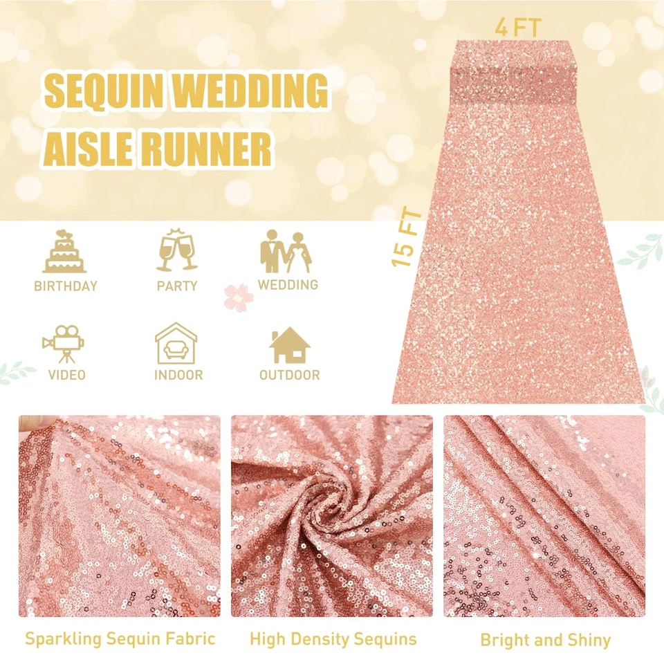 Pasillo de boda oro rosa corredor pasillo de lentejuelas corredor para bodas 4 pies x 15 pies g... Foto 3 de 4