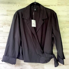 Moda International Black 100% Cotton Wrap Blouse Shirt Top Buckle SZ XL C101539