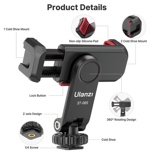 Phone Tripod Mount ST-06S, New Universal Smartphone Mount Adapter with 2 Cold... - Picture 7 of 8