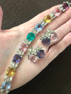 Amazing Vintage Jomaz Multicolor Cushion Cut "Real Look" Bracelet & Earring Set