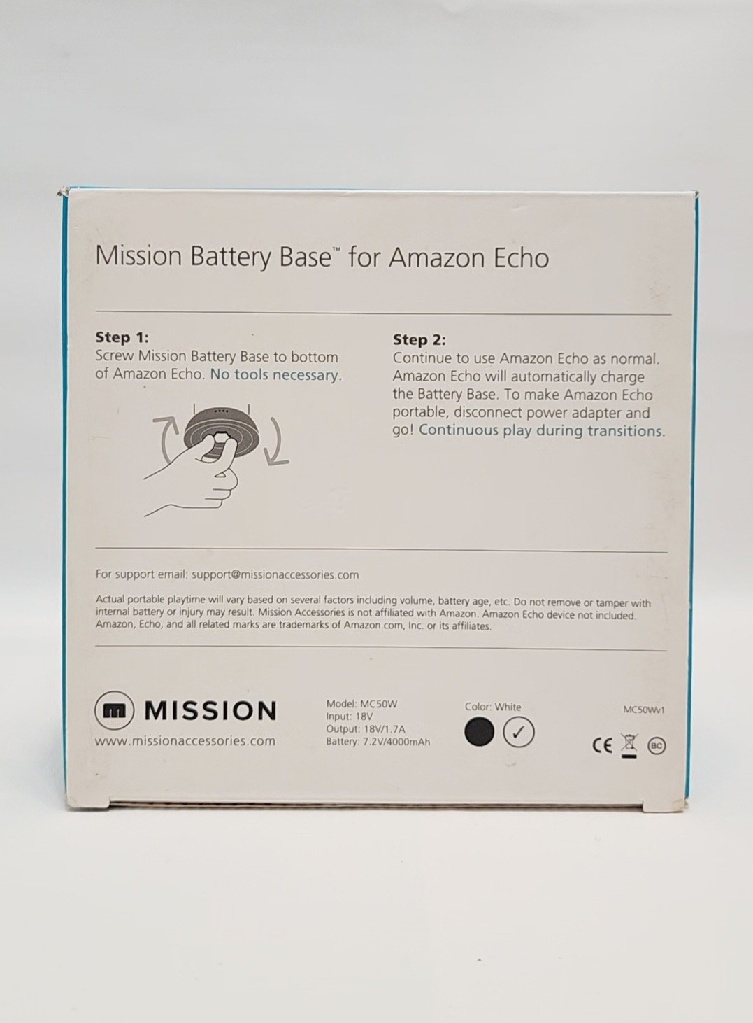 Mission MC50 Battery Base for Am3 Echo 4th Generation White