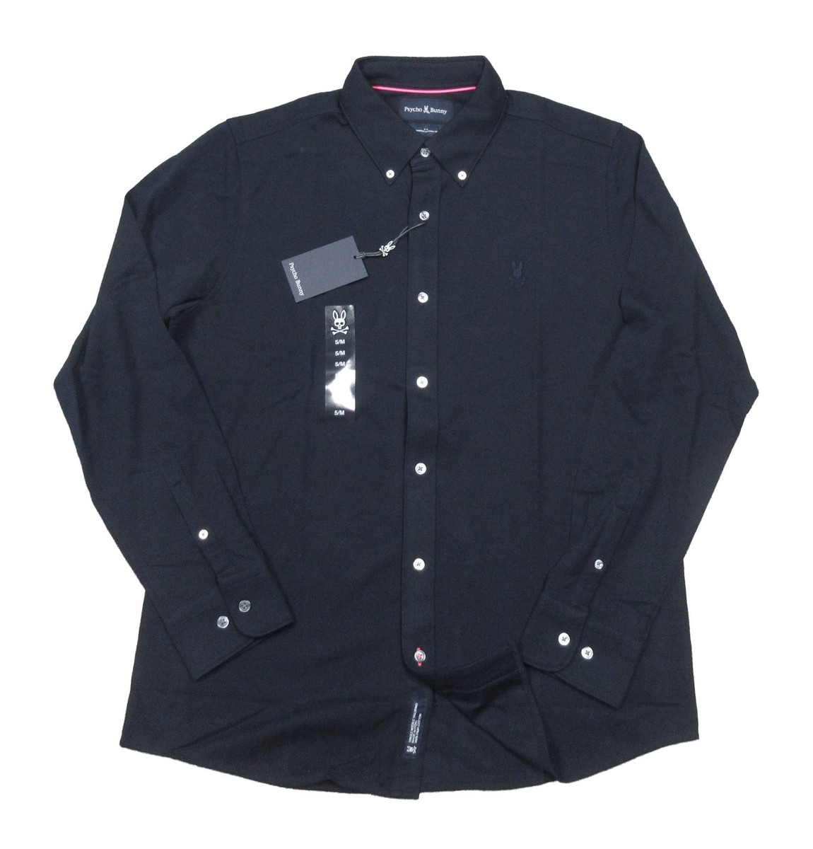 Psycho Bunny Men's Navy Blue Astor Knit Oxford Long Sleeve Button Front  Shirt
