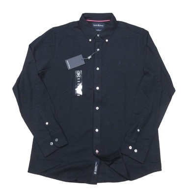 Psycho Bunny Men's Navy Blue Astor Knit Oxford Long Sleeve Button