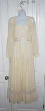 Vtg Gunne Sax by Jessica Dress Lace Button Bodice Sheer Sleeves Floral Trim sz 3