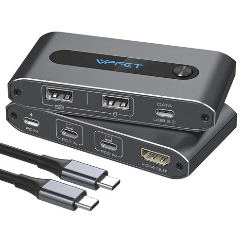USB C KVM Switch: Connect 1x HDMI Monitor with 2x USBC/Thunderbolt PCs/MacBooks