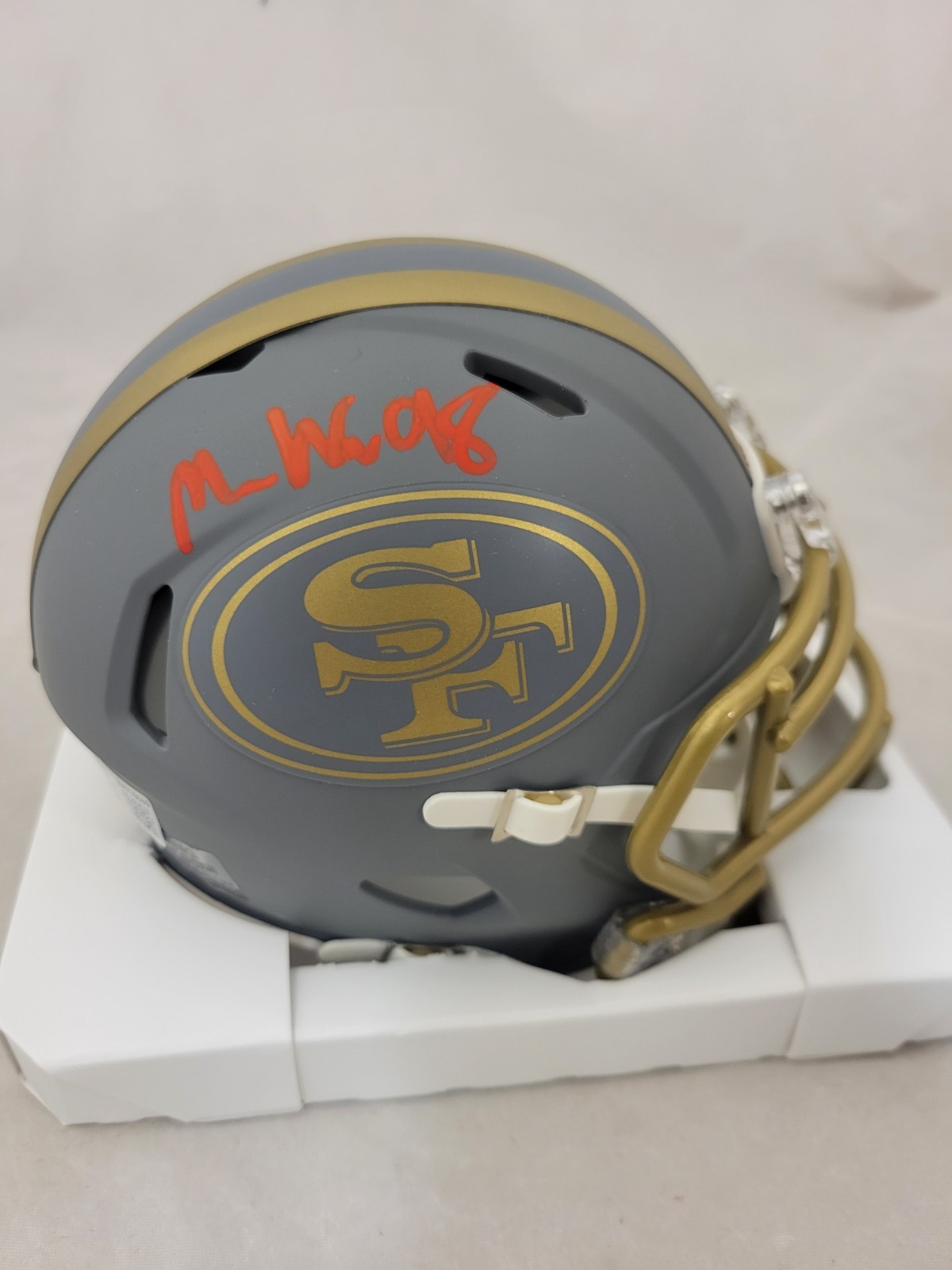 MYKEL WILLIAMS SIGNED SAN FRANCISCO 49ERS SLATE SPEED MINI HELMET BECKETT QR 