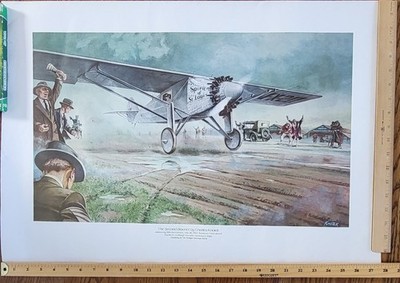 Vintage Airplane Art Charles Knotek Charles A Lindbergh First Flight May 20,1927