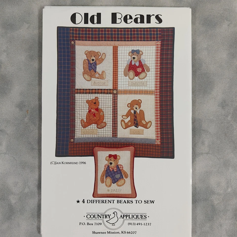 Country Appliques OLD BEARS CA-97 Quilt Wall Hanging & Pillow Pattern 1996 - Image 2 of 3
