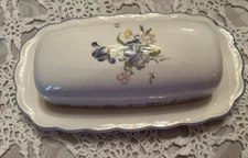NIKKO Tablewear Blue Peony Blossom Time Pattern Butter Dish 2 Piece