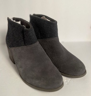 TOMS Ankle Boots Sz 9 Forged Iron Gray Suede Felt Booties Boho Lacy