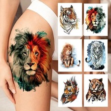 Watercolor Lion Tiger Temporary Tatto Atult Kid Fake Animal Tattoo Sticker