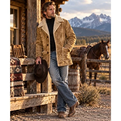 Vintage 70s Fingerhut Sherpa Lined Faux Suede Ranch Coat Mens 46 Western video thumbnail