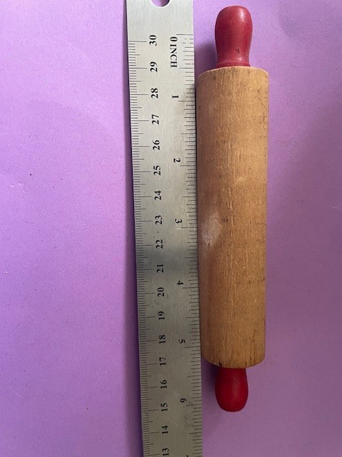 Vtg Child's Maple Rolling Pin Red Handles