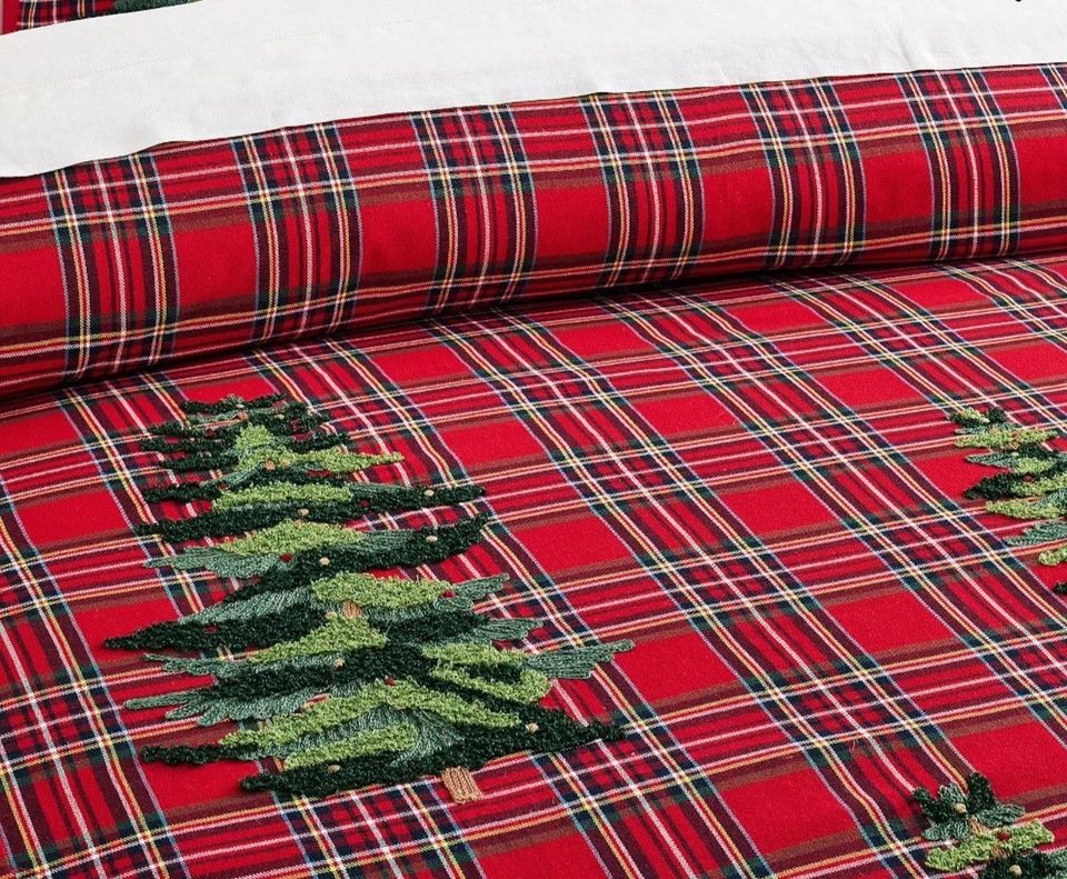 Funda nórdica y fundas Pottery Barn Elliot Tree bordadas a cuadros King/Cal King nueva con etiquetas Foto 4 de 4