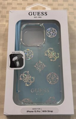 Guess Hard Magsafe Back Case for iPhone 15 Pro With Strap Aqua Blue