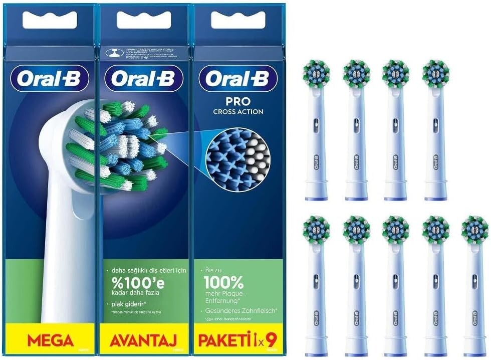 Oral-BProCrossAction9PackBakterienschut<wbr>zAufsteckbürste<wbr>n-WeißNeu