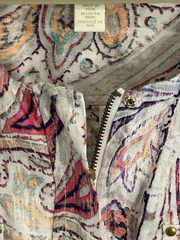 Chicos 100% Linen Pattern Full Zip Collarless Jac… - image 2