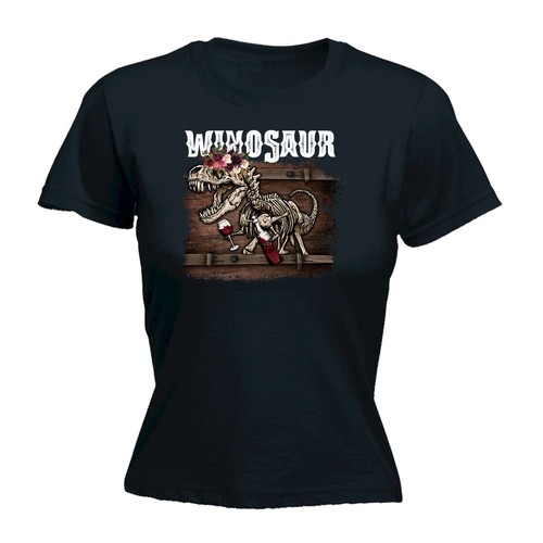 T-shirt Décontracté Winosaur - Motif Dinosaure Et Vin, Gris Et Noir, Taille S Femme