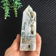 323g Moss Agate Geode Point Tower Druzy Stone Quartz Crystal Specimen Healing